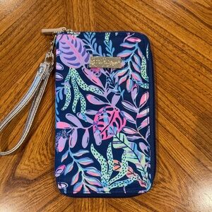 Lilly Pulitzer Blue and Pink Leaf Print Wristlet